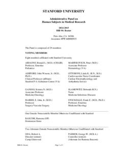 STANFORD UNIVERSITY Administrative Panel on Human Subjects in Medical ResearchIRB #4: Roster Palo Alto, CA 94306
