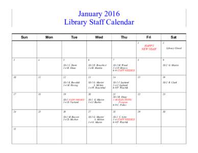 January 2016 Library Staff Calendar Sun Mon
