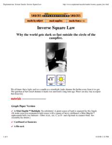 Exploratorium: Science Snacks: Inverse Square Law  http://www.exploratorium.edu/snacks/inverse_square_law.html Inverse Square Law Why the world gets dark so fast outside the circle of the