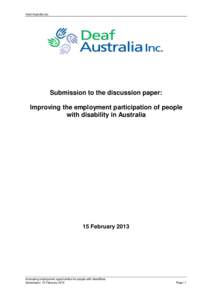 Deaf Australia Inc.  Submission to the discussion paper: Improving the employment participation of people with disability in Australia