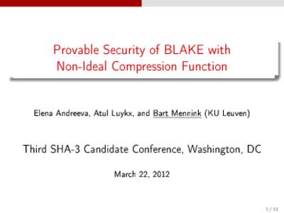 Provable Security of BLAKE with  Non-Ideal Compression Function