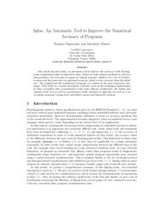 Salsa: An Automatic Tool to Improve the Numerical Accuracy of Programs Nasrine Damouche and Matthieu Martel LAMPS Laboratory University of Perpignan, 52 Avenue Paul Alduy,
