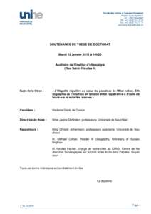 Faculté des Lettres et Sciences Humaines Espace Louis-Agassiz 1 CHNeuchâtel Tél : +00 Fax : +71 