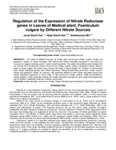 International Journal of Agriculture and Crop Sciences. Available online at www.ijagcs.com IJACS[removed]2916 ISSN 2227-670X ©2013 IJACS Journal  Regulation of the Expression of Nitrate Reductase