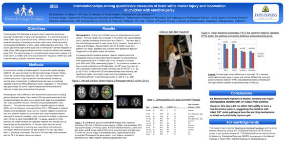 SP25  Interrelationships among quantitative measures of brain white matter injury and locomotion in children with cerebral palsy  EE Stashinko1; AH Hoon1,2,; AV Faria4; S Yoshida4; G Torres-Oviedo5; K Musselman6; MV John