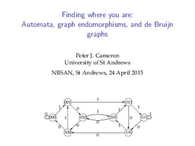 Finding where you are: Automata, graph endomorphisms, and de Bruijn graphs Peter J. Cameron University of St Andrews NBSAN, St Andrews, 24 April 2015
