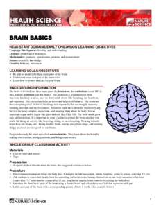 BRAIN BASICS HEAD START DOMAINS/EARLY CHILDHOOD LEARNING OBJECTIVES Language Development: listening and understanding Literacy: phonological awareness Mathematics: geometry, spatial sense, patterns, and measurement Scien