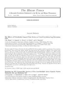 T he Blazar T imes A Research Newsletter Dedicated to the BL Lac and Blazar Phenomena No. 61 — March 2004 Editor: Travis A. Rector ([removed])
