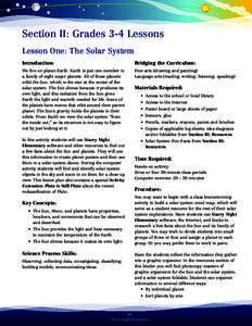 Section II: Grades 3-4 Lessons Lesson One: The Solar System Introduction: Bridging the Curriculum:
