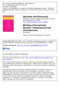 This article was downloaded by: [Marc Becker] On: 05 September 2012, At: 09:56 Publisher: Routledge Informa Ltd Registered in England and Wales Registered Number: Registered office: Mortimer House, 37-41 Mortimer