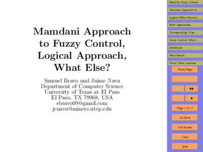 Need for Fuzzy Control Mamdani Approach toLogical (More RecentBoth ApproachesMamdani Approach
