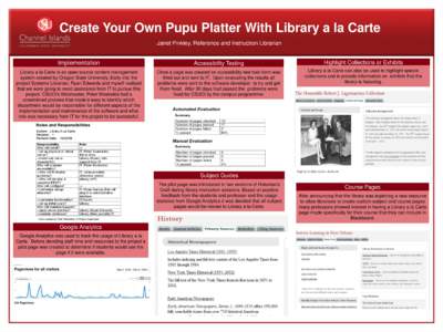 Create Your Own Pupu Platter With Library a la Carte Janet Pinkley, Reference and Instruction Librarian Implementation  Accessibility Testing