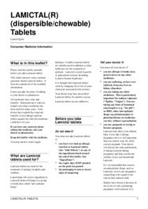 LAMICTAL(R) (dispersible/chewable) Tablets Lamotrigine Consumer Medicine Information