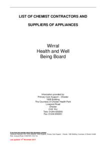 LIST OF CHEMIST CONTRACTORS AND SUPPLIERS OF APPLIANCES Wirral Health and Well Being Board