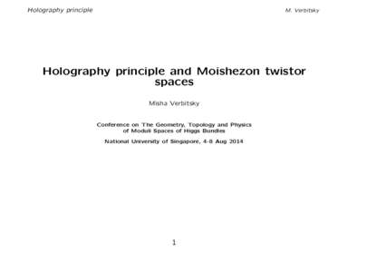 Holography principle  M. Verbitsky Holography principle and Moishezon twistor spaces