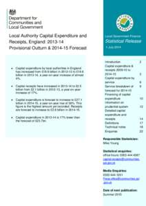 Local Authority Capital Expenditure and Receipts, England: Provisional Outturn & Forecast 