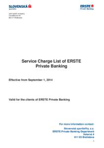 Joint-stock company Tomášikova[removed]Bratislava Service Charge List of ERSTE Private Banking