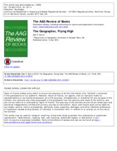 This article was downloaded by: [AAG] On: 18 April 2015, At: 20:11 Publisher: Routledge Informa Ltd Registered in England and Wales Registered Number: Registered office: Mortimer House, 37-41 Mortimer Street, Lon