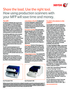 Share the load. Use the right tool. How using production scanners with your MFP will save time and money. The MFP. The ultimate multitasker: print, copy, fax and scan all at the press of a button. Multi-purpose