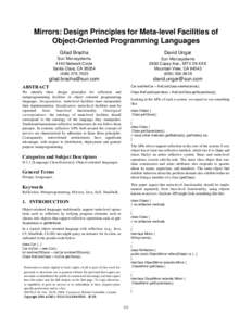 Mirrors: Design Principles for Meta-level Facilities of Object-Oriented Programming Languages Gilad Bracha
