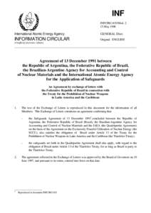 INFCIRC/435/Mod.2 - Agreement of 13 December 1991 between the Republic of Argentina, the Federative Republic of Brazil, the Brazilian-Argentine Agency for Accounting and Control of Nuclear Materials and the International
