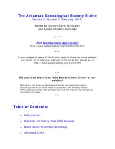 The Arkansas Genealogical Society E-zine