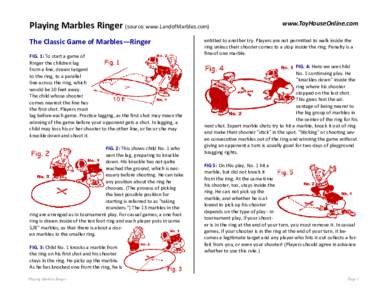Playing Marbles Ringer (source: www.LandofMarbles.com) The Classic Game of Marbles—Ringer FIG. 1: To start a game of Ringer the children lag from a line, drawn tangent to the ring, to a parallel