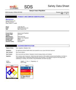 SDS  Safety Data Sheet Sawyer Insect Repellent MSDS Number: SP646-AP27220