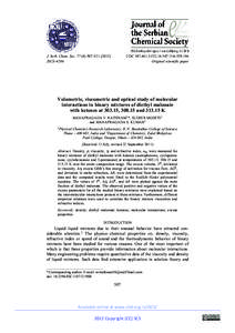 Volumetric, viscometric and optical study of molecular interactions in binary mixtures of diethyl malonate with ketones at[removed], [removed]and[removed]K