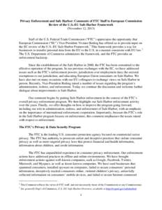 Privacy Enforcement and Safe Harbor:  Comments of the FTC Staff to European Commission Review of the U.S.-EU Safe Harbor Framework (November 12, 2013)