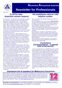 Alcoholics Anonymous Australia Newsletter for Professionals March 2012 A call for help Australian women respond
