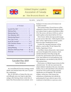 United Empire Loyalists Association of Canada  New Brunswick Branch  Newsletter : Spring 2015