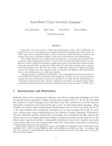Stack-Based Typed Assembly Language ∗ Greg Morrisett Karl Crary  Neal Glew