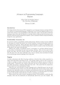 Advances in Programming Languages: Regions Allan Clark and Stephen Gilmore