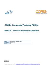 COFRe: Comunidad Federada REUNA WebSSO Services Providers Appendix Authors Last Modified Version