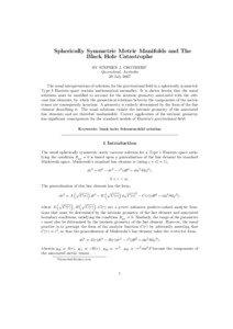 Spherically Symmetric Metric Manifolds and The Black Hole Catastrophe BY STEPHEN J. CROTHERS1