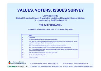 VALUES, VOTERS, ISSUES SURVEY Commissioned by Cultural Dynamics Strategy & Marketing Limited and Campaign Strategy Limited, and conducted by BMRB on behalf of THE JMG FOUNDATION. Fieldwork conducted from 25th – 27th Fe