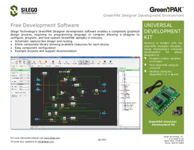 GreenPAK Designer Development Environment  Free Development Software Silego Technology’s GreenPAK Designer development software enables a completely graphical design process, requiring no programming language or compil