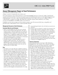 CIBC U.S. Index RRSP Fund Annual Management Report of Fund Performance for the financial year ended December 31, 2007