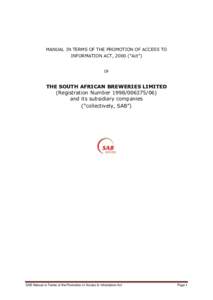 MANUAL IN TERMS OF THE PROMOTION OF ACCESS TO INFORMATION ACT, 2000 (“Act”) OF  THE SOUTH AFRICAN BREWERIES LIMITED