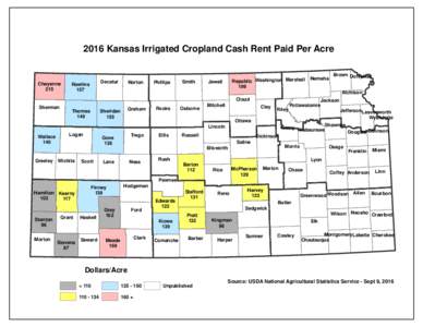 2016 Kansas Irrigated Cropland Cash Rent Paid Per Acre  Cheyenne 215  Decatur