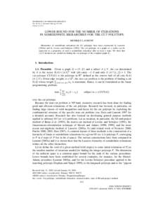 MATHEMATICS OF OPERATIONS RESEARCH Vol. 28, No. 4, November 2003, pp. 871–883 Printed in U.S.A. LOWER BOUND FOR THE NUMBER OF ITERATIONS IN SEMIDEFINITE HIERARCHIES FOR THE CUT POLYTOPE