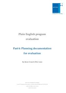 Grosvenor Plain English Program Evaluation Part 6 - Planning an evaluation v2.0