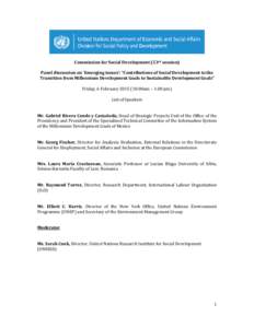Commission for Social Development (53rd session) Panel discussion on ‘Emerging issues’: “Contributions of Social Development to the Transition from Millennium Development Goals to Sustainable Development Goals” F