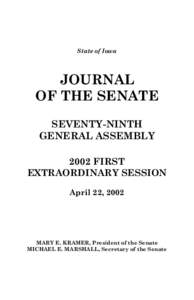 State of Iowa  JOURNAL OF THE SENATE SEVENTY-NINTH GENERAL ASSEMBLY