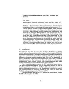 Object-Oriented Experiences with GBT Monitor and Control J. R. Fisher National Radio Astronomy Observatory, Green Bank, WV 24944, USA