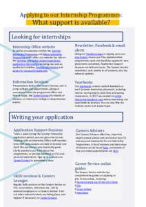 Applying to our Internship Programmes:  What support is available? Looking for internships Internship Office website As well as an overview of what the Summer