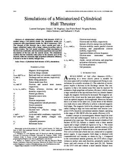 2034  IEEE TRANSACTIONS ON PLASMA SCIENCE, VOL. 36, NO. 5, OCTOBER 2008 Simulations of a Miniaturized Cylindrical Hall Thruster