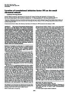 Proc. Natl. Acad. Sci. USA Vol. 96, pp. 4301–4306, April 1999 Biochemistry Location of translational initiation factor IF3 on the small ribosomal subunit