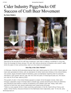 Beverage Master Magazine | Cider Industry Piggybacks Off Success of Craft Beer Movement
